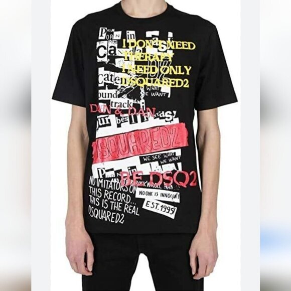 Dsquared2 Men's Black Graphic T-Shirt Made In Italy Size Large Slimù- Like New - Picture 1 of 8